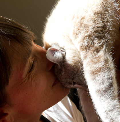 Dr. Laurel kisses her cat